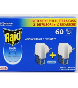 Raid Insetticida 2 Diffusori + 2 Ricariche Liquide 60 Notti