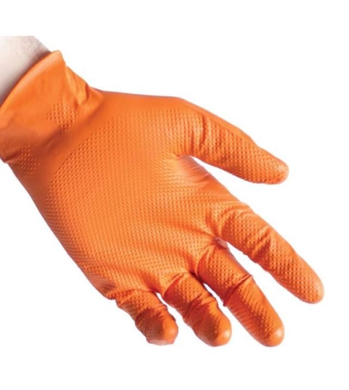 Immagine 3 di Guanti in nitrile arancioni reflexx n85 senza polvere full grip da 50 Pezzi gr. 8,4 ultra resistente