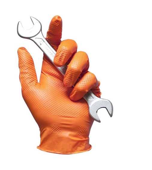 Immagine 2 di Guanti in nitrile arancioni reflexx n85 senza polvere full grip da 50 Pezzi gr. 8,4 ultra resistente